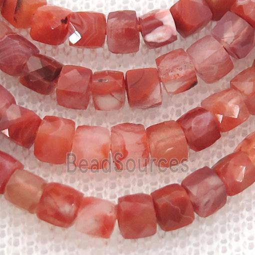 red Carnelian Agate Beads, faceted cube