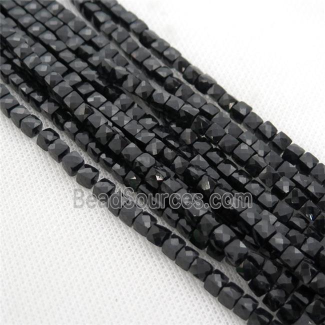 black Tourmaline Beads, faceted cube