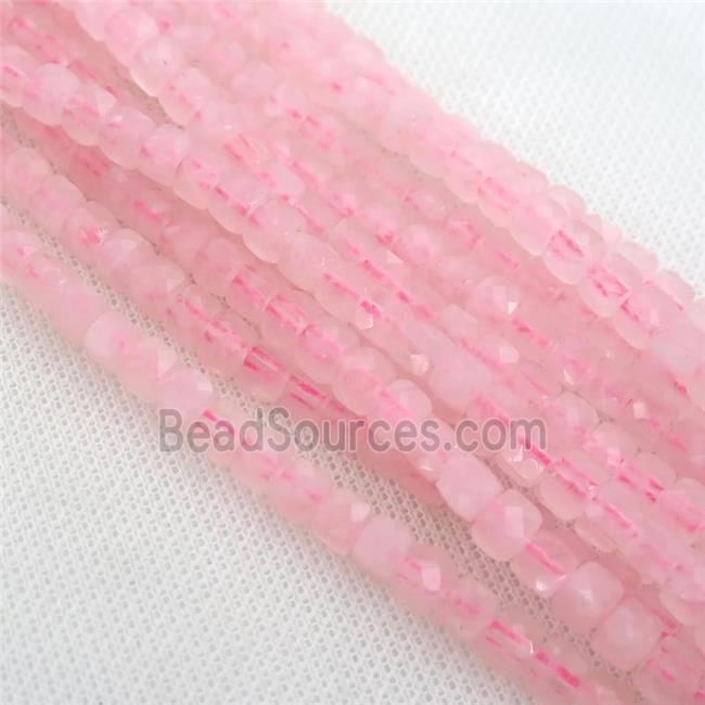 Rose Quartz Beads, pink, faceted cube