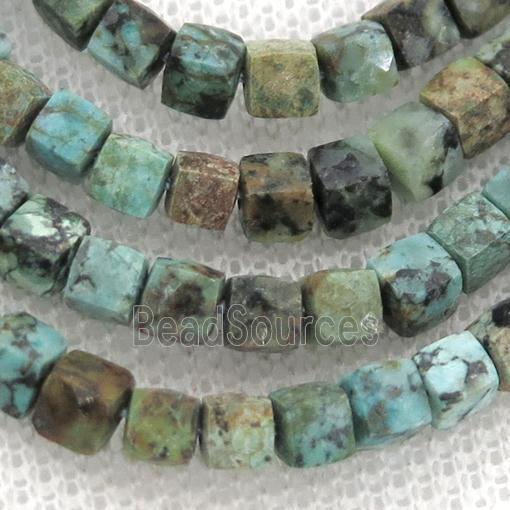 green African Turquoise Beads, faceted cube