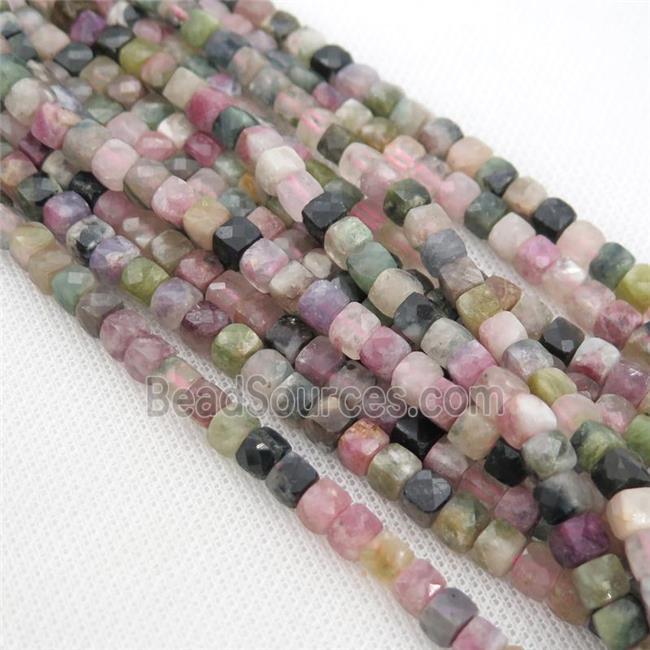 multicolor Tourmaline Beads, faceted cube