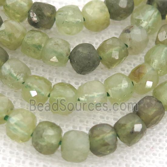 green Garnet Beads, faceted cube