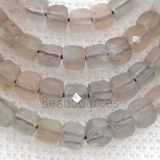 grey MoonStone Beads, faceted cube