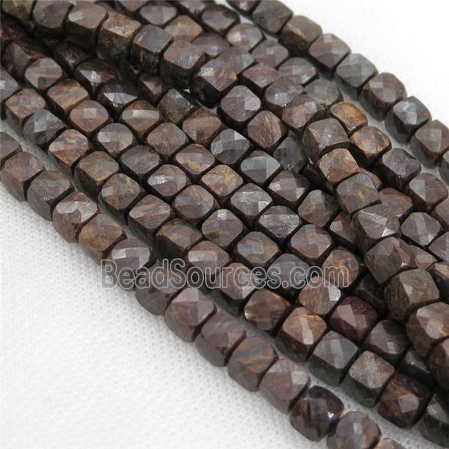 Bronzite Beads, faceted cube