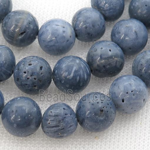 blue Coral Fossil Beads, round