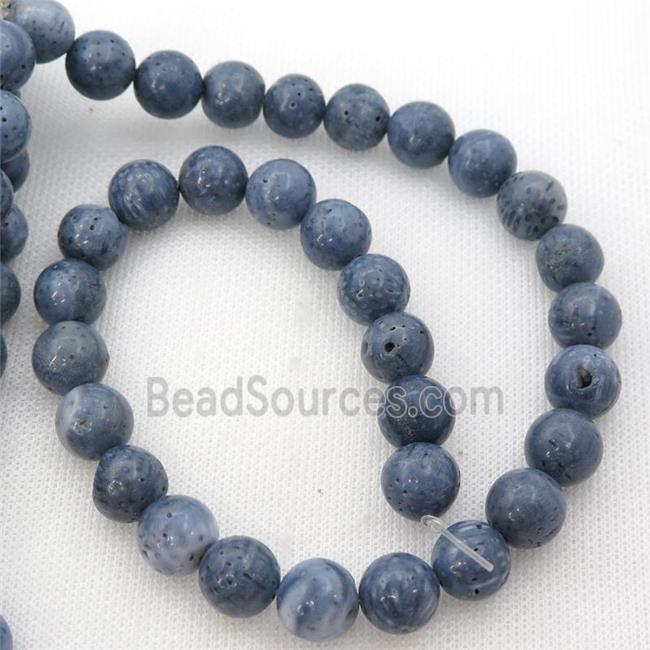 blue Coral Fossil Beads, round