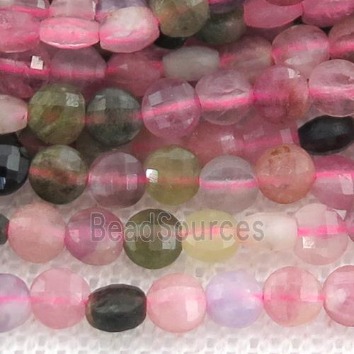 multicolor Tourmaline Beads, faceted coin