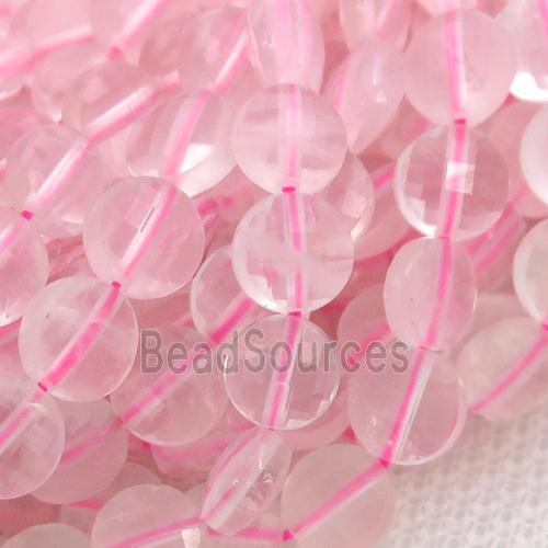 Rose Quartz Beads, faceted coin