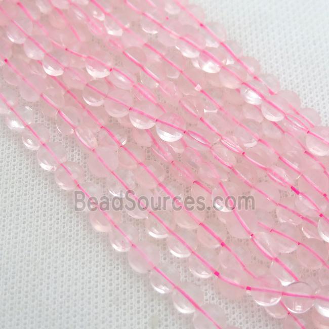 Rose Quartz Beads, faceted coin