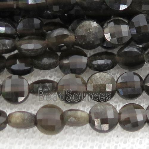 Obsidian Beads, faceted coin