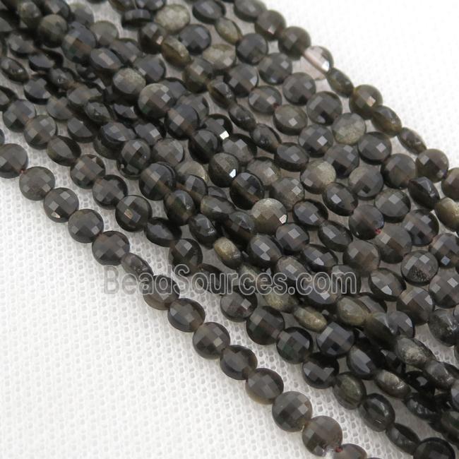 Obsidian Beads, faceted coin