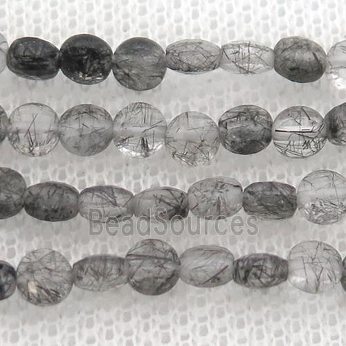 black Rutilated Quartz Beads, faceted circle