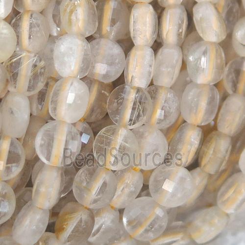 gold Rutilated Quartz Beads, faceted coin