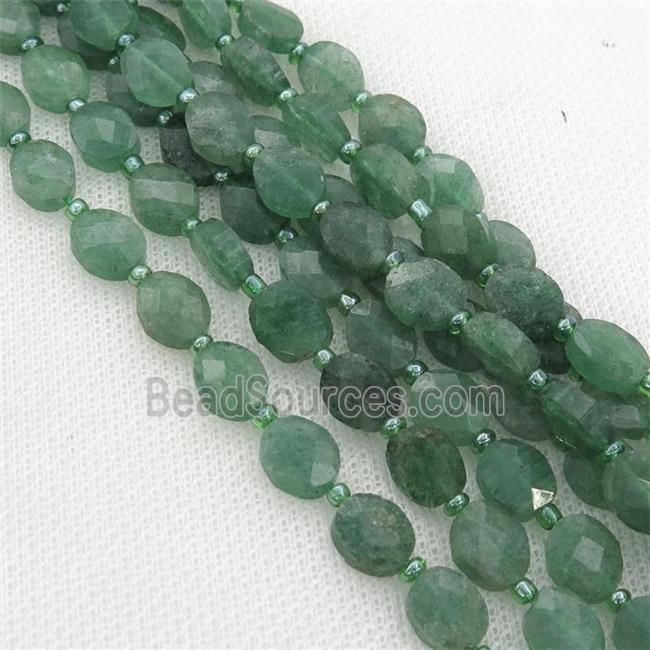 green Strawberry Quartz Beads, faceted oval