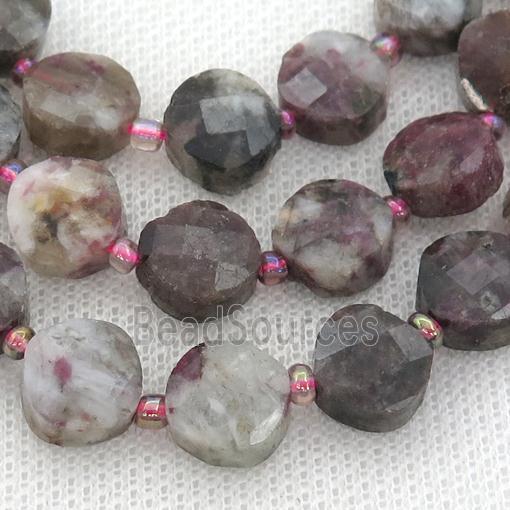 pink Tourmaline Beads, faceted coin