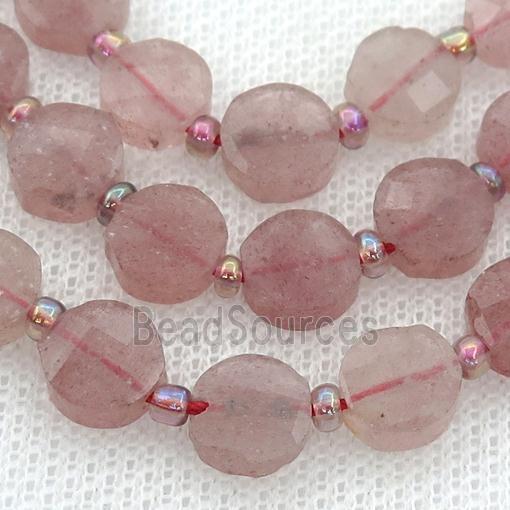 Strawberry Quartz Beads, faceted circle