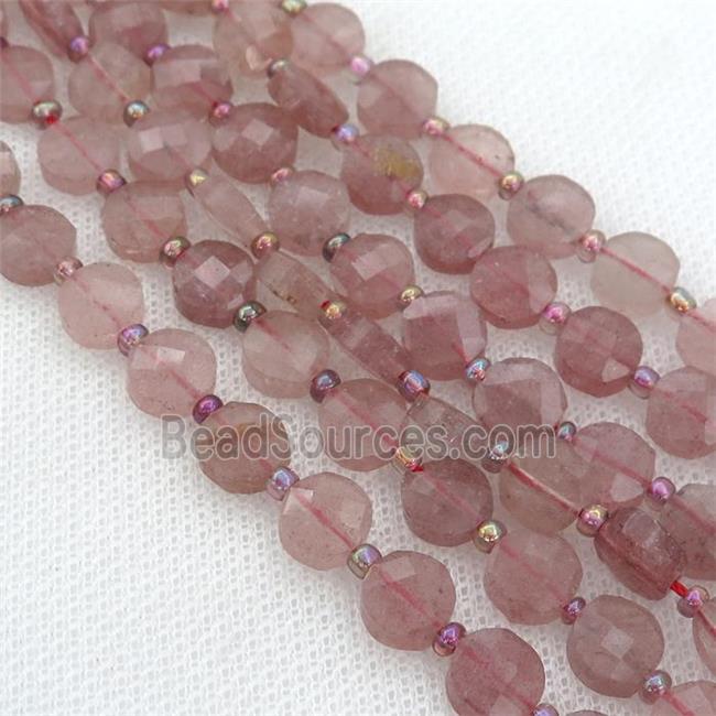 Strawberry Quartz Beads, faceted circle