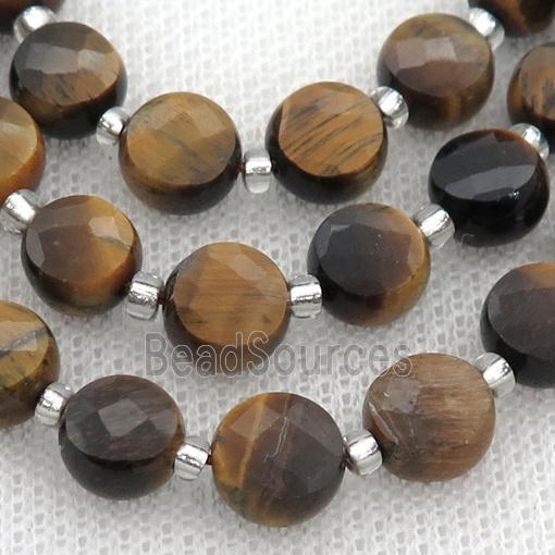 Tiger eye stone Beads, faceted coin