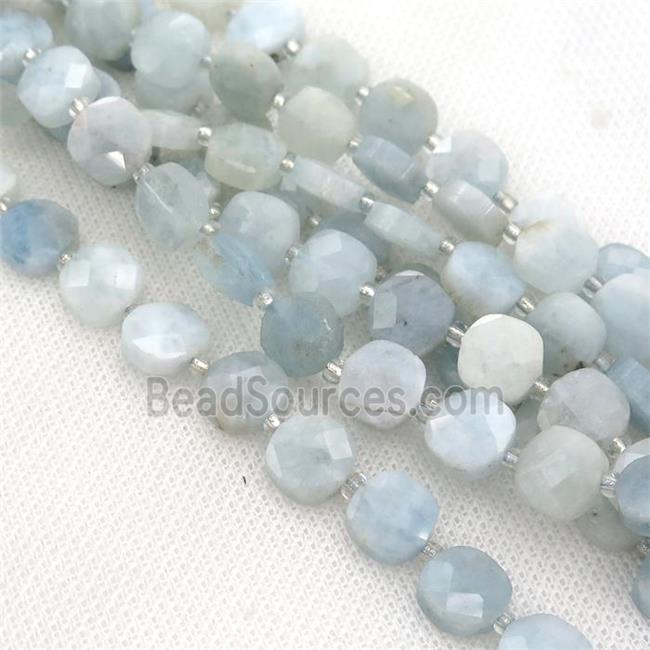 blue Aquamarine Beads, faceted square