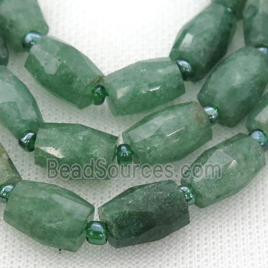 green Strawberry Quartz Beads, faceted barrel