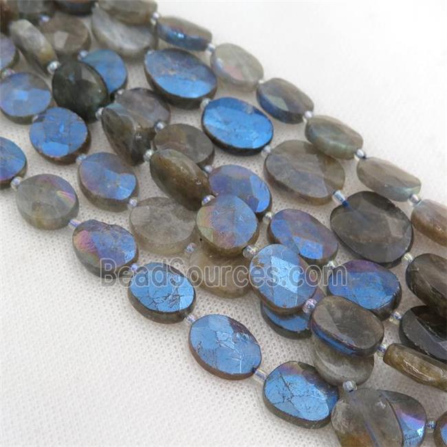 Labradorite Beads, faceted oval, electroplated