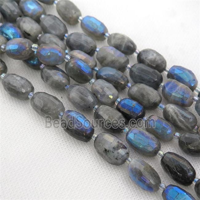 Labradorite Beads, faceted barrel, electroplated