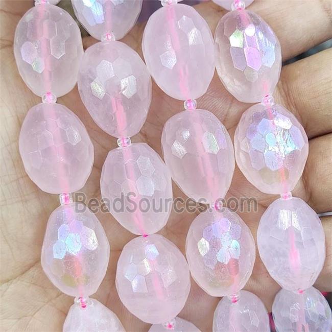 Rose Quartz Beads, faceted barrel, electroplated