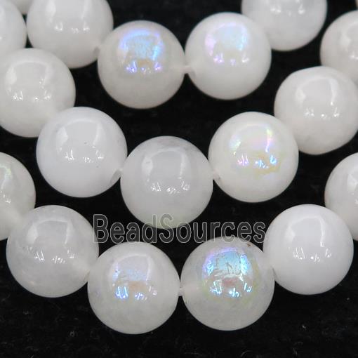 white MoonStone Beads, round, electroplated