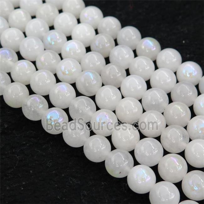 white MoonStone Beads, round, electroplated