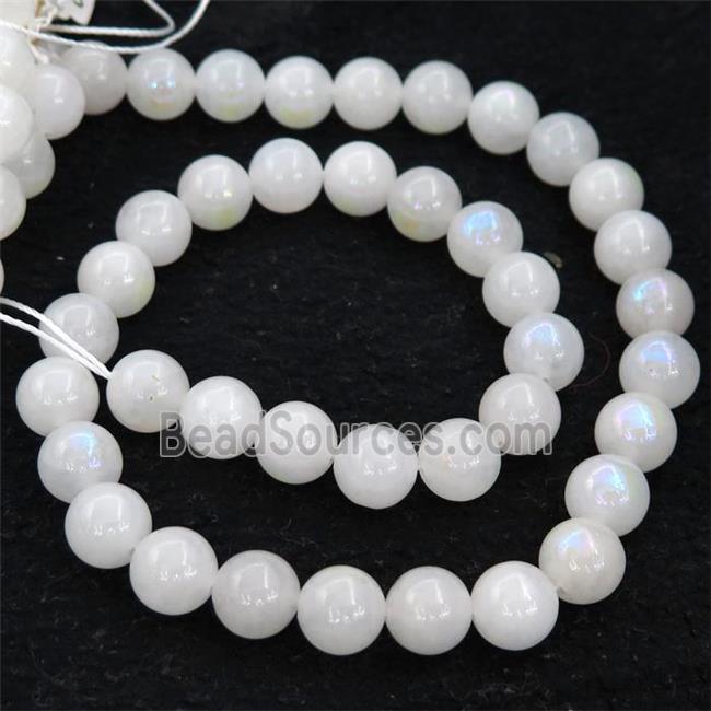 white MoonStone Beads, round, electroplated