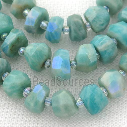 green Amazonite Beads, faceted rondelle, electroplated