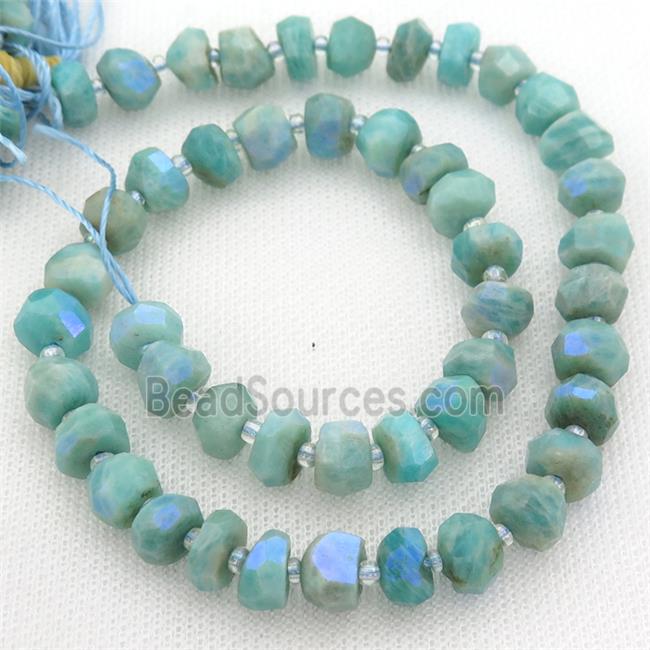 green Amazonite Beads, faceted rondelle, electroplated