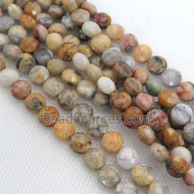 yellow Crazy Agate Beads, faceted circle