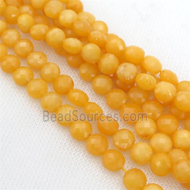 Orange Chinese Honey Jade Beads Faceted Coin Dye