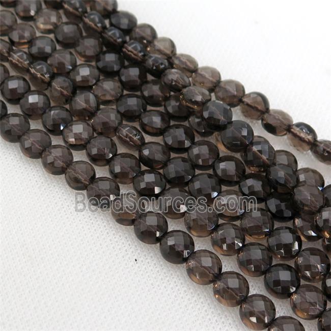 Smoky Quartz Beads, faceted coin