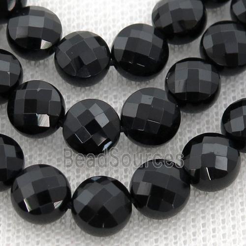 black Onyx Agate Beads, faceted coin