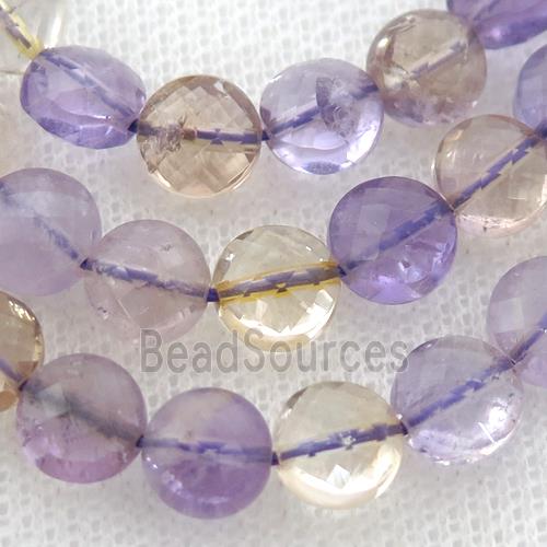 Ametrine Beads, faceted coin