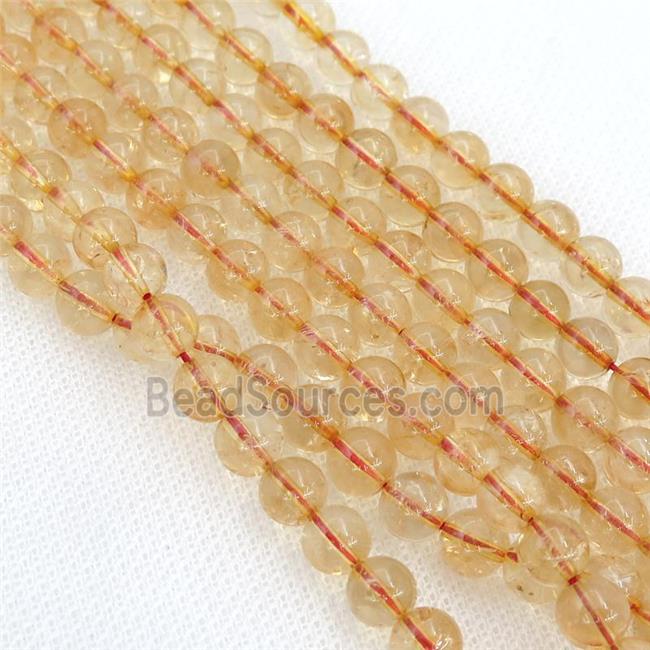 natural Citrine Beads, round, yellow