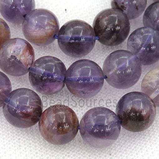 Natural Purple Phantom Quartz Beads Cacoxenite Smooth Round