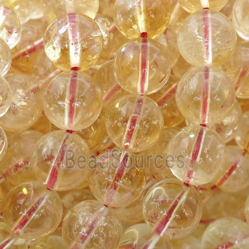 natural Citrine Beads, round, lt.yellow