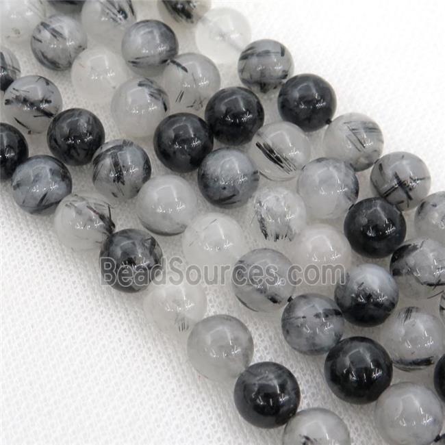 black Rutilated Quartz Beads, round