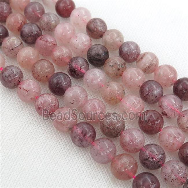 pink Strawberry Quartz Beads, round