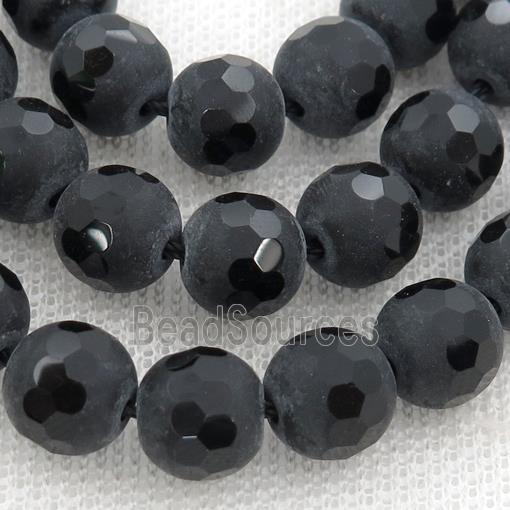 Natural Black Onyx Agate Beads Faceted Round Matte