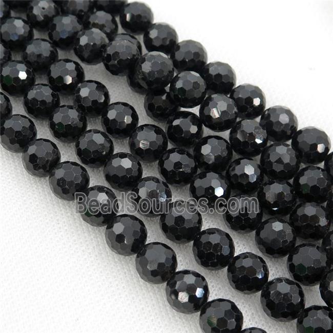 black Tourmaline Beads, faceted round