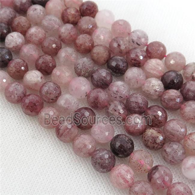 Strawberry Quartz Beads, faceted round