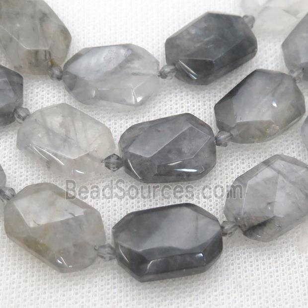 gray Cloudy Quartz Beads, faceted rectangle