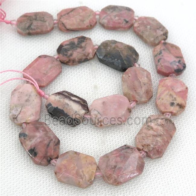 pink Rhodonite Beads, faceted rectangle