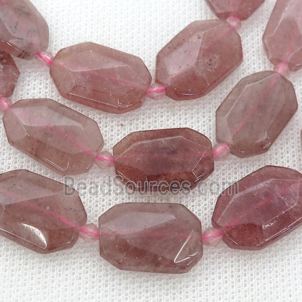 pink Strawberry Quartz Beads, faceted rectangle