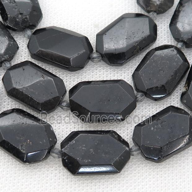 black Tourmaline Beads, faceted rectangle