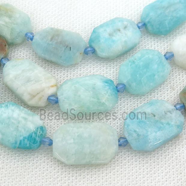 green Amazonite Beads, faceted rectangle